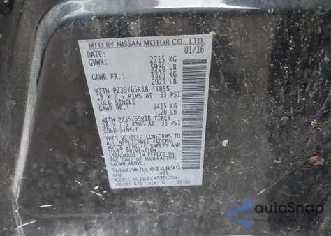 2016 Nissan Pathfinder S/Sv/Sl/Platinum from USA, damaged, VIN 5N1AR2MM7GC624899